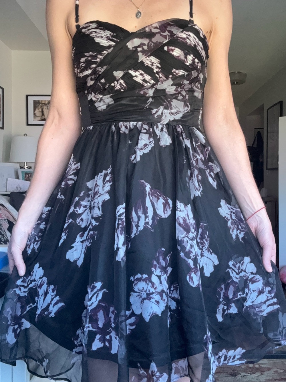 le chateau Black Strapless Floral Fit-and-Flare Dress